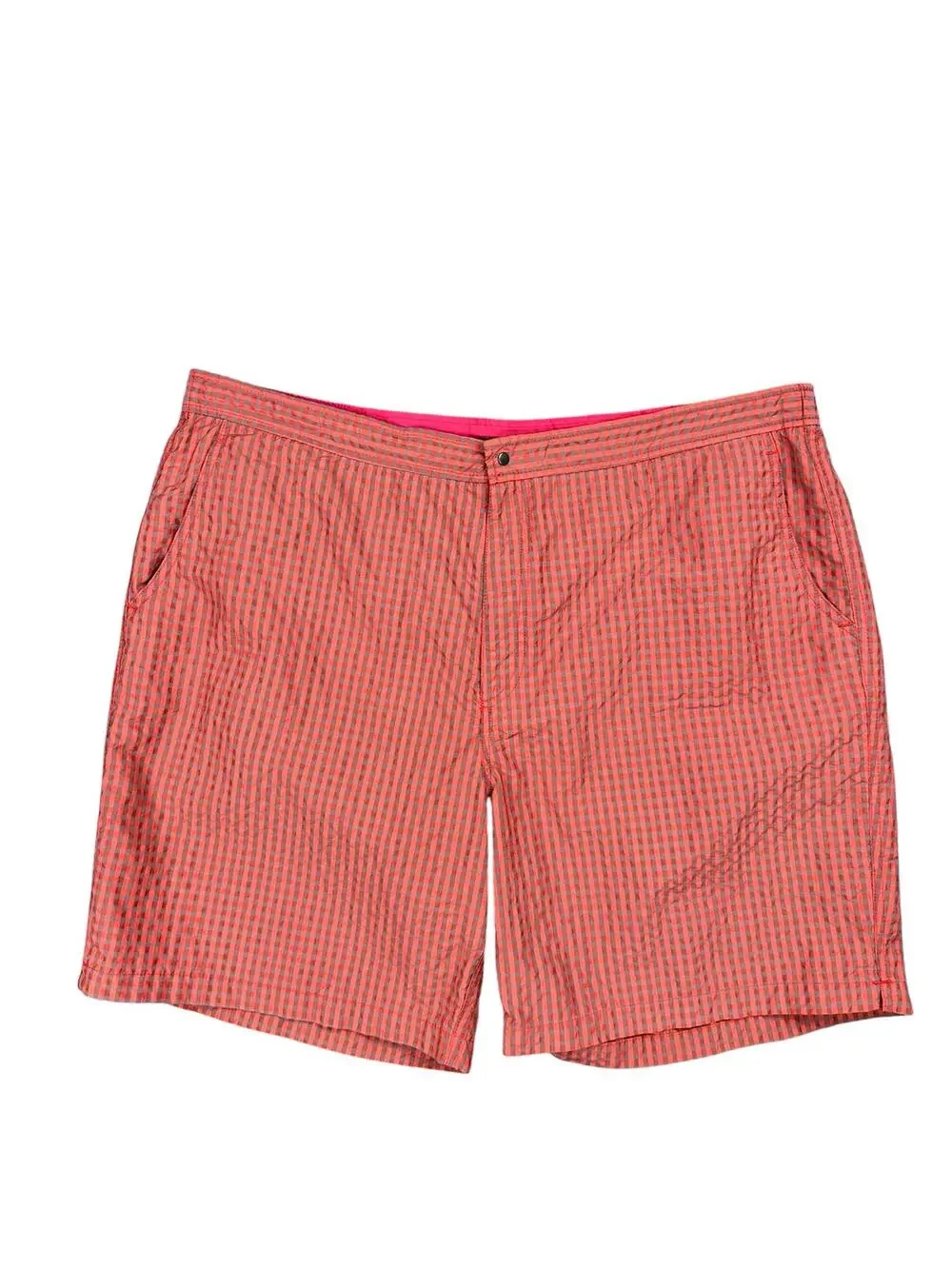 Peter Millar Seersucker Gingham Swim Trunks Red/Gray — Size 2XL